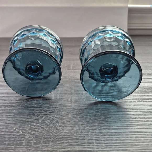 Set of 2 Blue Glass Sherbert Fruit Dishes.  Footed - Picture 6 of 6